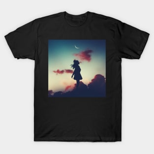 Peaceful Embrace of the Night Spirit Silhouette T-Shirt